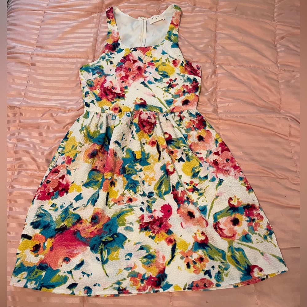 Everly vintage sleeveless floral print fit and flare textured dress. Size S.
